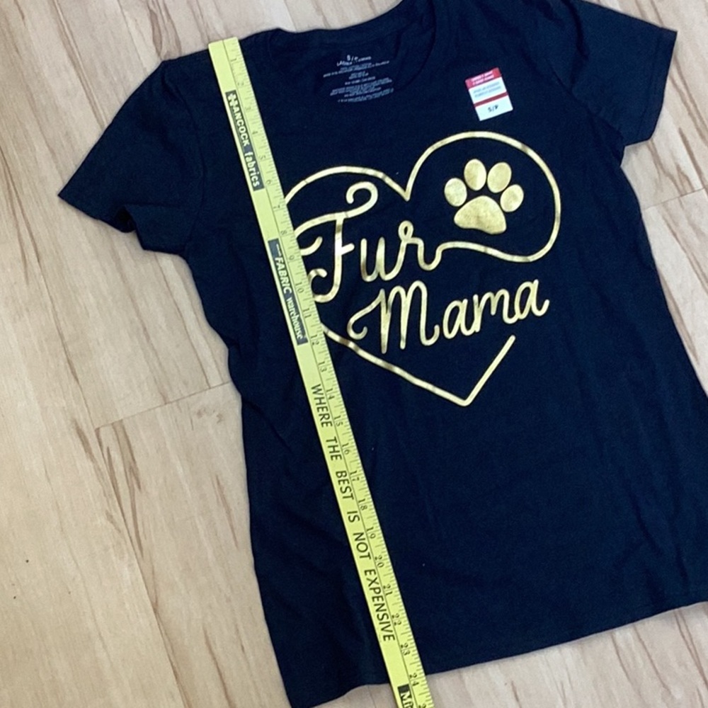 Black & Gold Metallic 'Fur Mama' Dog Paw Print Heart‎ Women’s T-Shirt Small NWT - Picture 3 of 7